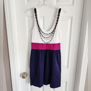 Express White, Pink, and Navy Colorblock Dress Size 4